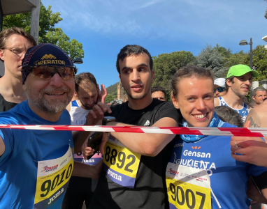 Hasan crossing the finish line during a race, symbolizing determination, dedication, and the goal to reach the LA 2028 Paralympic Games